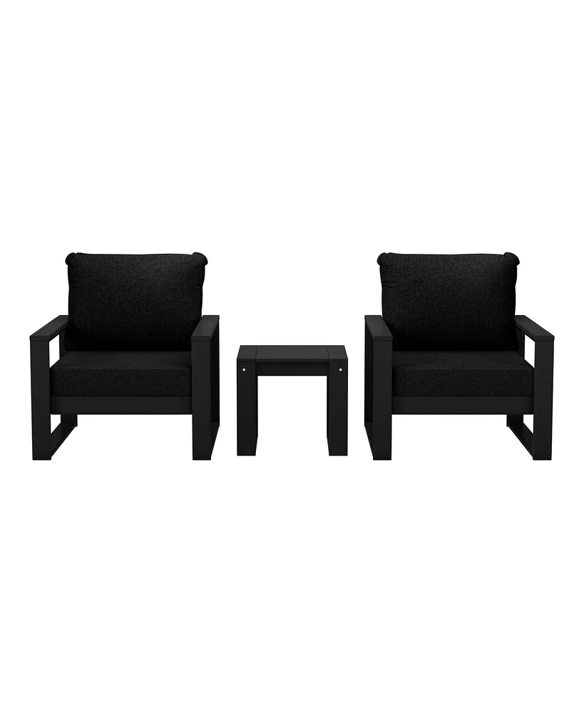 Outdoor Modern 3-Piece Hdpe Patio Sofa Set with Side Table