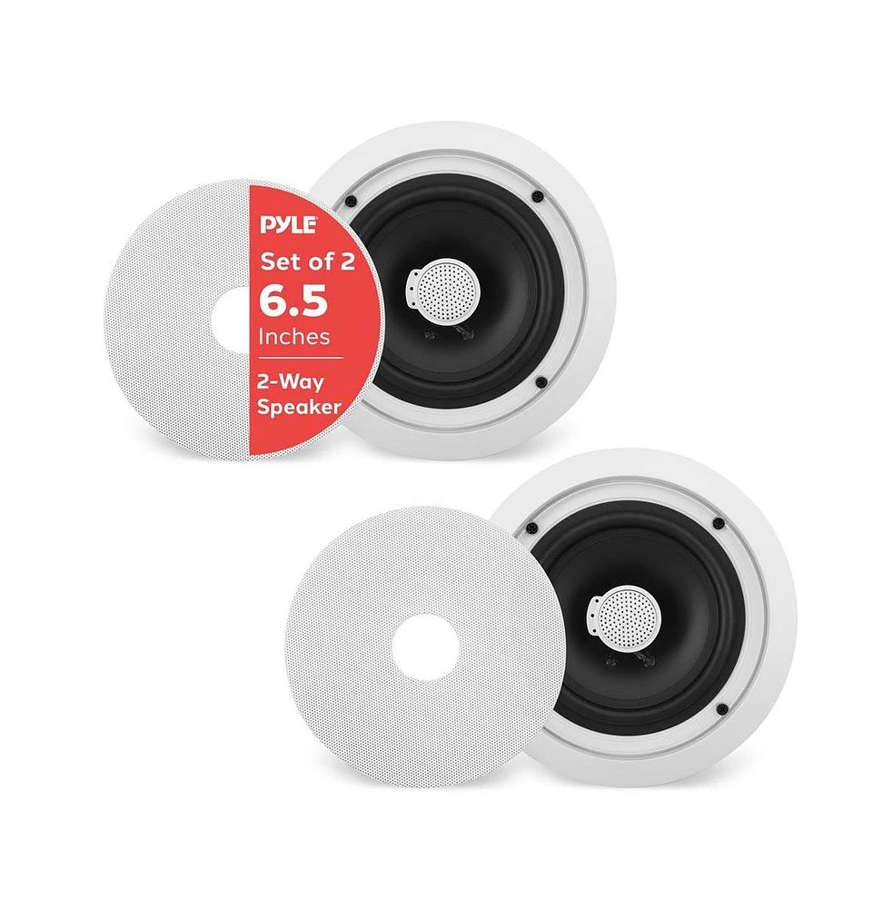 Pyle PDIC60 6.5" In-Wall/In-Ceiling 2-Way Stereo Speakers - Flush Mount, White, Pair