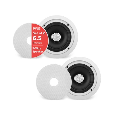 Pyle PDIC60 6.5" In-Wall/In-Ceiling 2-Way Stereo Speakers - Flush Mount, White, Pair