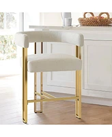 Set of 3 Counter Height Bar Stools, Chenille Upholstered Chairs with Gold Metal Legs-Maison Boucle