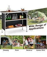 Folding Camping Table with 2-Tier Open Shelves for Outdoor Bbq