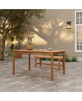 LuxenHome Natural Solid Wood 6-Person 59-Inch Long Rectangle Outdoor Dining Table