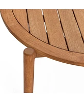 LuxenHome Natural Solid Wood 35.4-Inch Round Outdoor Coffee Table