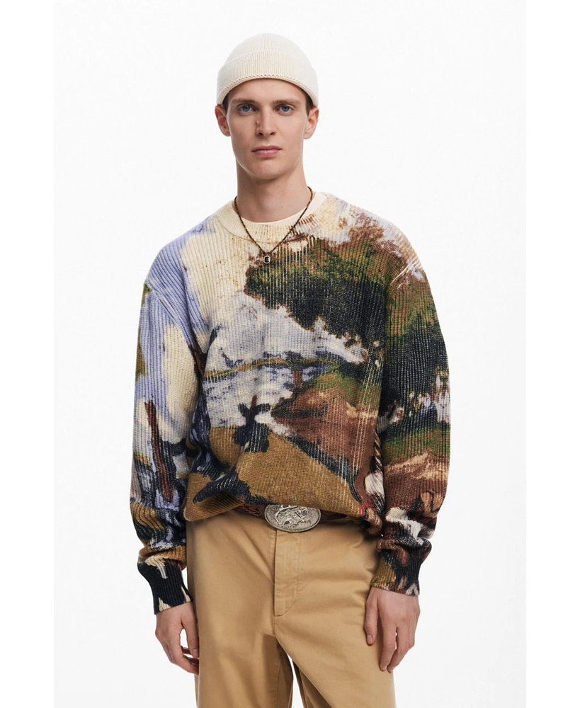 Desigual Men's Oversized landscape sweater