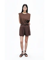 Nocturne Women's Belted Linen Mini Shorts