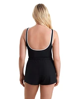 ShapeSolver Sport by Mimi Flamingo Women's Shirred Zipper Tank One Piece Swimsuit