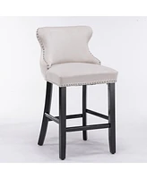 Velvet Upholstered Bar Stools with Button Tufted Wingback, Counter Height Chairs, Set of 2-The Pop Home