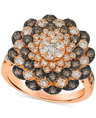Le Vian Chocolate Diamond & Nude Diamond Flower Cluster Statement Ring (1-1/6 ct. t.w.) in 14k Rose Gold