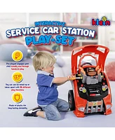 Theo Klein Service Car Station with Plastic Toy Car Engine and Maintenance Tasks for Mechanic Simulations for Kids Aged 3 Years and Up, Red