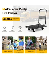 Folding Push Cart Dolly, Moving Platform Hand Truck w/ 360° Swivel Wheels, Spacious & Non-Slip Loading Area, Rolling Flatbed Cart for Loading & S