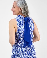 Robbie Bee Petite Tie-Back Mock Neck Printed Shift Dress