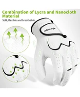 Wosofe Men s Golf Glove Left Hand non-slip breathable Lycra Nanocloth Soft Comfortable No Sweat All Weather liner and Green Fork