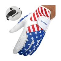 Wosofe Golf Gloves Men's Left Hand Cabretta Leather with Score Counter Usa Flag White Soft Breathable Professional Mini