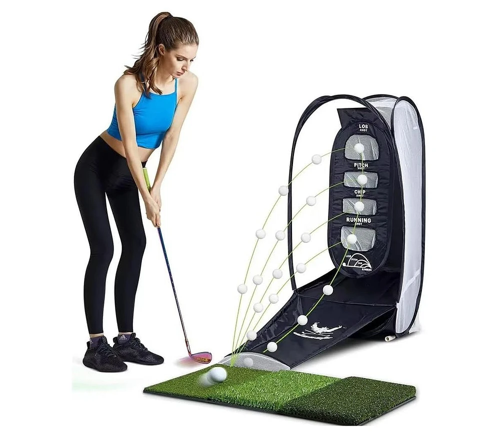 Wosofe Golf Practice Net Swing Hitting Training Aids Tri-Turf Mat Multi-Functional Home Backyard Chipping Gift Men Women Indoor Outdoor