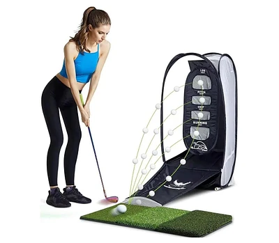 Wosofe Golf Practice Net Swing Hitting Training Aids Tri-Turf Mat Multi-Functional Home Backyard Chipping Gift Men Women Indoor Outdoor