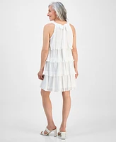 Robbie Bee Petite Pleated Tiered Chiffon A-Line Dress