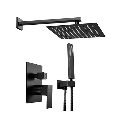 Aquaterior Shower Faucet Set Wall Mount Concealed Mixer Valve Rain Matte Black