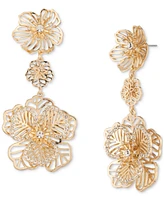 Marchesa Gold-Tone Crystal Openwork Flower Triple Drop Earrings