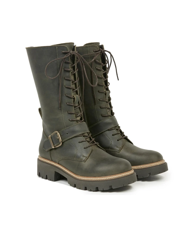 Strap Detail Mid Calf Leather Boots