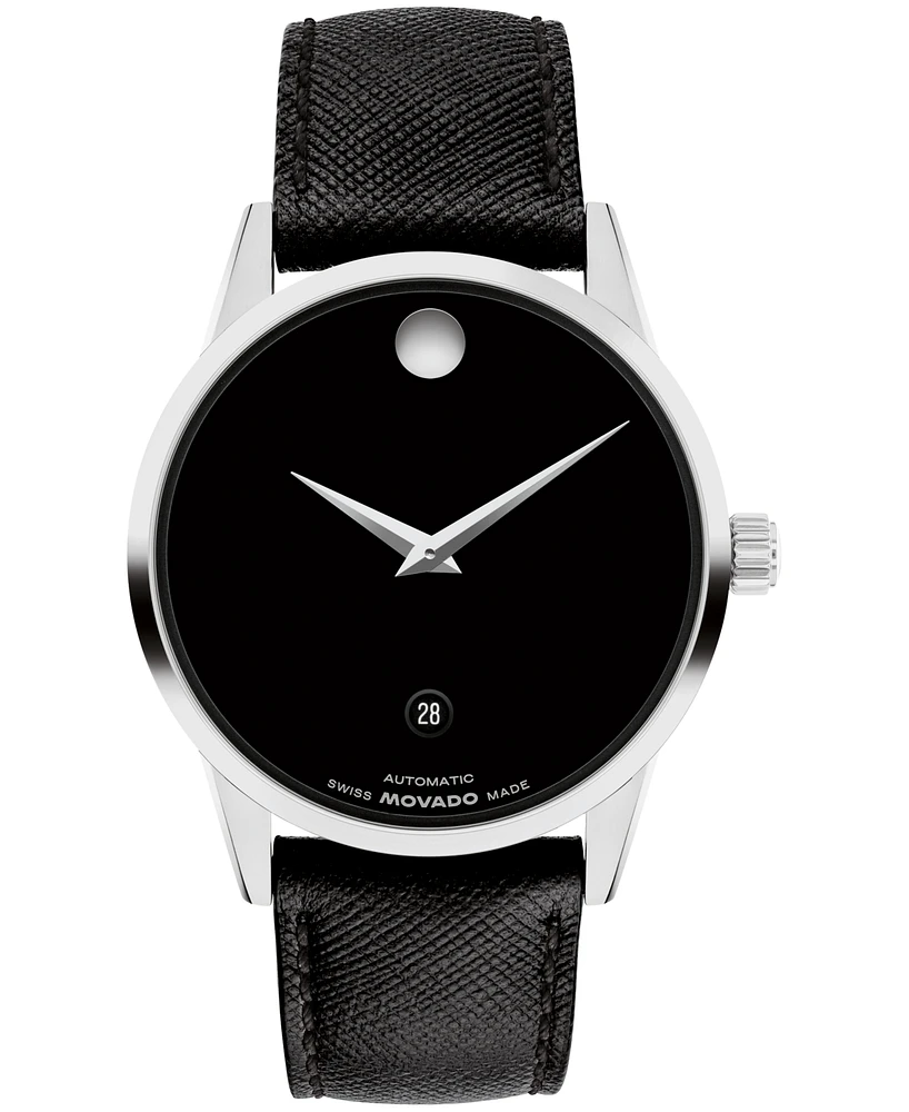 Movado Men's Museum Classic Swiss Automatic Black Leather Watch