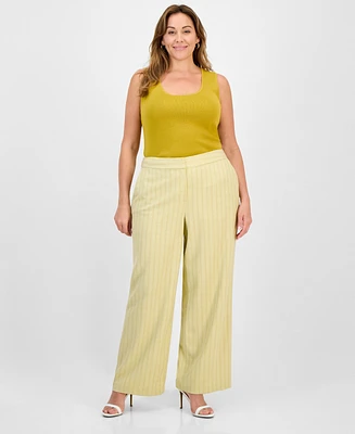 Tahari Asl Plus Pinstriped Wide-Leg Pants