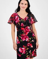 Connected Petite Printed Cape-Overlay Sheath Dress