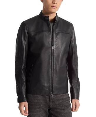 Michael Kors Men's Leather Racer Jacket, Created for Macy's