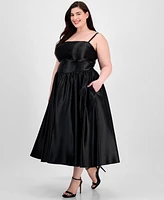 B Darlin Plus Satin Square-Neck Midi Dress