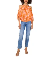 Sam & Jess Women's Printed Cold-Shoulder Halter-Neck Blouse