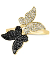 Lali Jewels Black & White Diamond Butterfly Ring (1/3 ct. t.w.) in 14k Gold