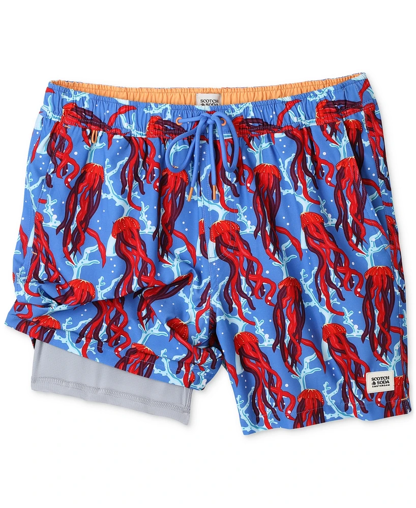 Scotch & Soda Men's Under the Sea Jellyfish Graphic Swim Trunks
