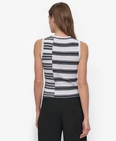 Dkny Women's Striped Ribbed Knit Sleeveless Top