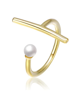 14K Gold Plated Pearl Assymetrical Open Ring