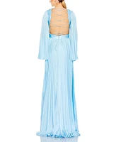 Mac Duggal Women's Long Sleeve Lace up Back Charmeuse Gown