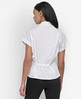 Dkny Women's Cotton Cap-Sleeve Button-Front Shirt