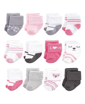 Hudson Baby Girls Cotton Rich Newborn and Terry Socks, Bear 12Pk, Months