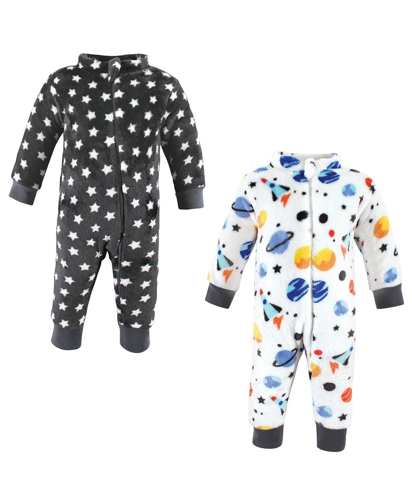 Hudson Baby Boys Plush Jumpsuits, Space Adventure, 0-3 Months