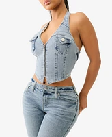 True Religion Women's Zip Front Halter Denim Top