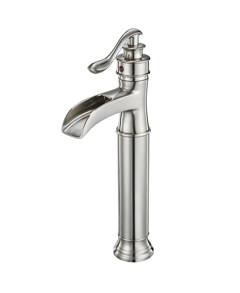 Waterfall Single Hole Single-Handle High-Arc Bathroom Faucet With Supply Line In Brushed Nickel