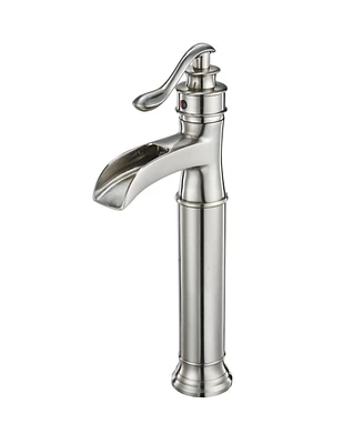 Waterfall Single Hole Single-Handle High-Arc Bathroom Faucet With Supply Line In Brushed Nickel