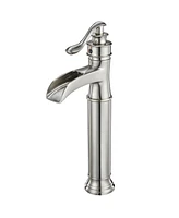 Waterfall Single Hole Single-Handle High-Arc Bathroom Faucet With Supply Line In Brushed Nickel