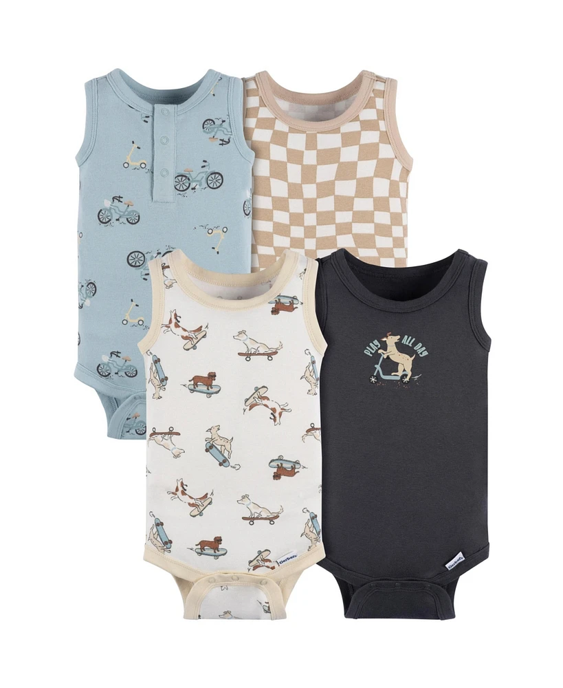 Gerber Baby Boys 4-Pack Sleeveless Onesies Bodysuits, Blue Bike