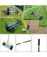 Heavy Duty Rolling Lawn Aerator,Rolling Lawn Aerator, Rotary Push Tine Spike Soil Lawn Aerator Gardening Tool with 3-Piece Long Steel Handle for Garde