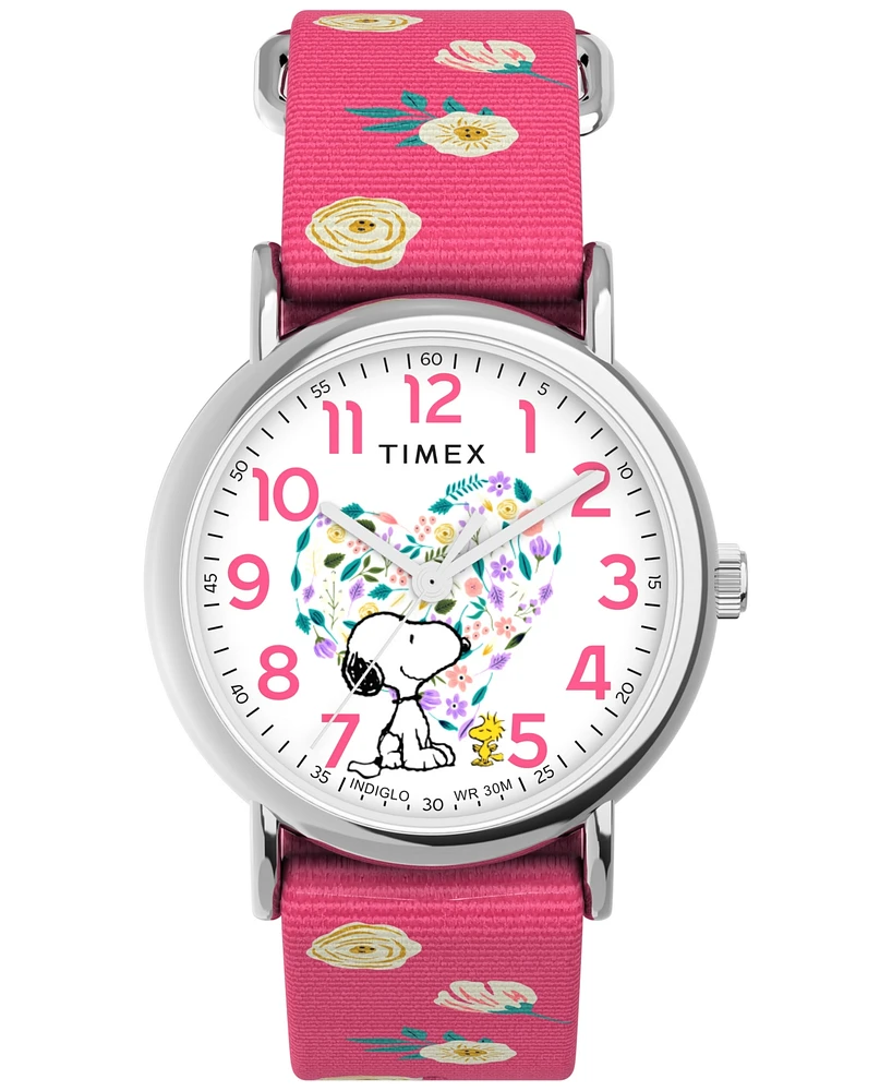 Timex Women's Quartz Analog Pink Nylon Watch, 38mm