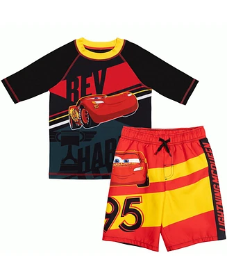 Cars Boys Disney Pixar Lightning McQueen Rash Guard and Swim Trunks Outfit Set