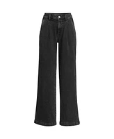 Lands' End Women's High Rise Soft Denim Pleated Wide Leg Trousers