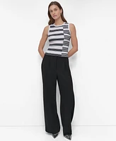 Dkny Petite Striped Ribbed Knit Sleeveless Top