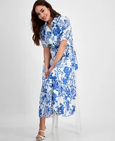 Tinsel Petite Floral-Print Belted Tiered Shirtdress