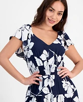 Tinsel Petite Floral-Print Flutter-Sleeve Tiered Maxi Dress