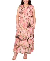 Msk Plus Printed Tie-Waist Tiered Maxi Dress